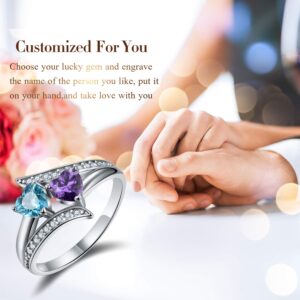 💖Valentine's Gift💖Madeone Promise Rings Engagement Rings 925 Sterling Silver 14K Gold Plated Anniversary Rings Wedding Bands Personalized Mother Ring with 2 Heart Birthstone 2 Names Customized Rings for Women (12)