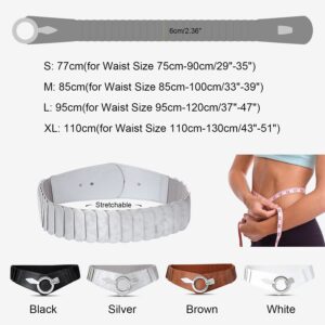 WHIPPY Women Wide Elastic Waist Belt Vintage Wide Stretch Waist Belt Fashion Retro Leather Waistband for Dresses, Silver, XS