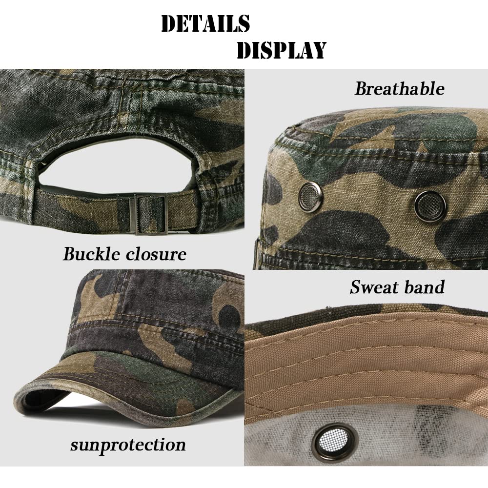 Nanwansu Unisex Military Army Hat Men Women Baseball Cap Flat Top Cap Adjustable Camo Cadet Cap