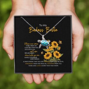 To My Badass Bestie Necklace, Turtle Necklace For Best Friend, Bestie Birthday Gift, 925 Sterling Silver Necklace For Bestie, Bestie Jewelry Gift On Wedding Christmas, Graduation Gift For BFF