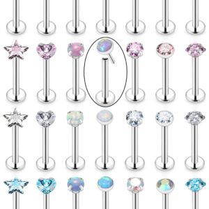 Kridzisw 18G Push in Nose ring Stud Piercing Jewelry Women Stainless Surgical steel Straight Silver Hypoallergenic Threadless Nose Nostril Ring Earrings Bar Pin Bone Piercing Jewelry Pack Set Men 2mm