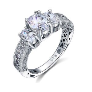 diamond galaxy vintage style 2 carat created diamond solid 925 sterling silver wedding engagement ring, art deco ring, besbelle bridal ring, anniversary ring gifts for her, 7