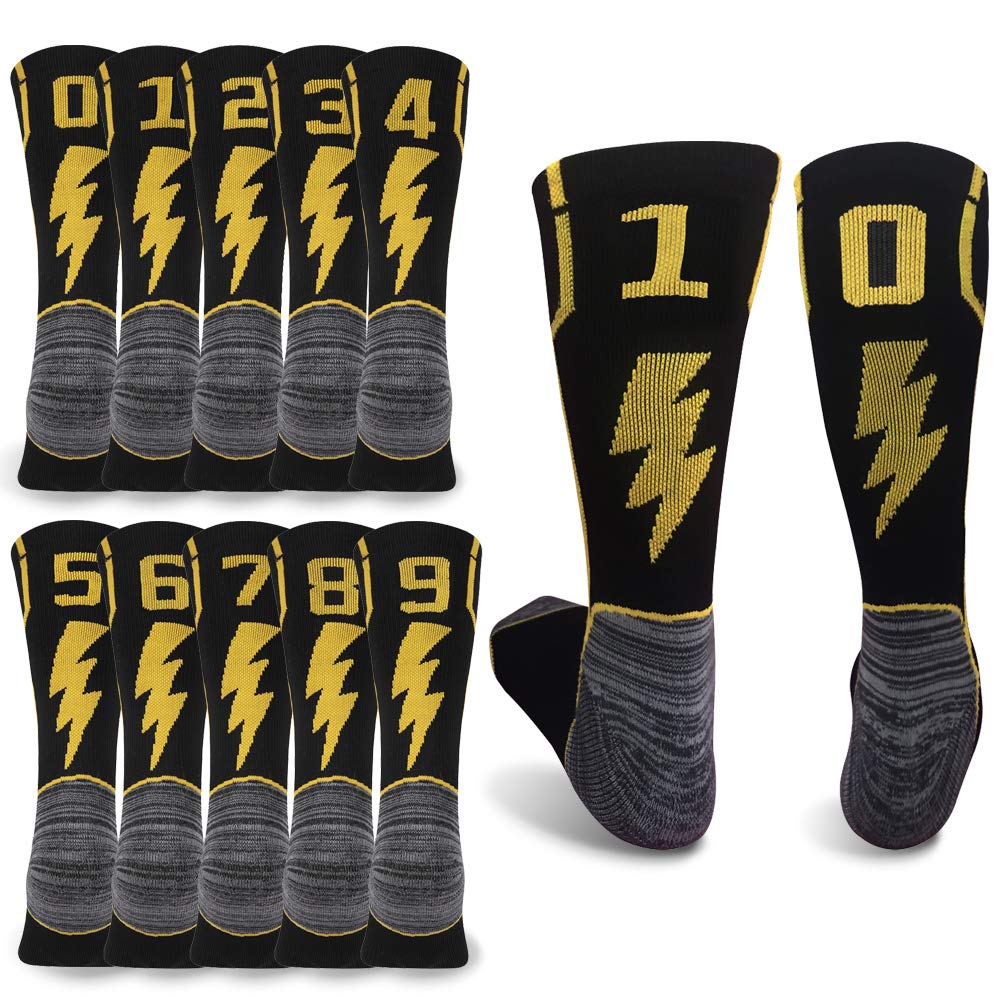 KitNSox Black Basketball Socks, Youth Children Custom Number Crew Socks for Football 1 Pair