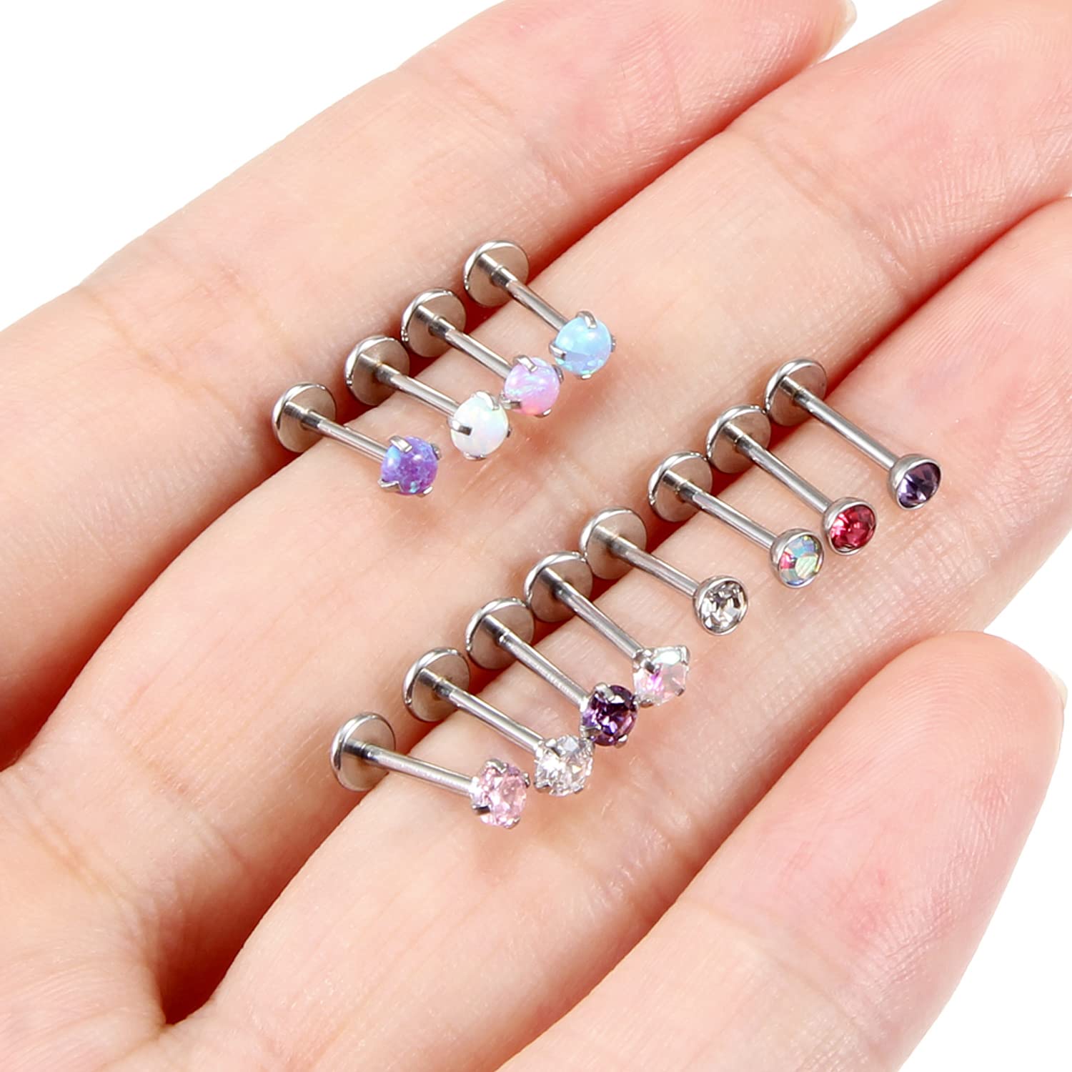 Kridzisw 18G Theadless Push in Nose rings Stud Piercing Jewelry for Women Surgical Stainless Steel Silver Flat Back Cartilage Tragus Helix Earrings Lip Labret Ring Stud Pin Piercings Jewelry Men 6mm