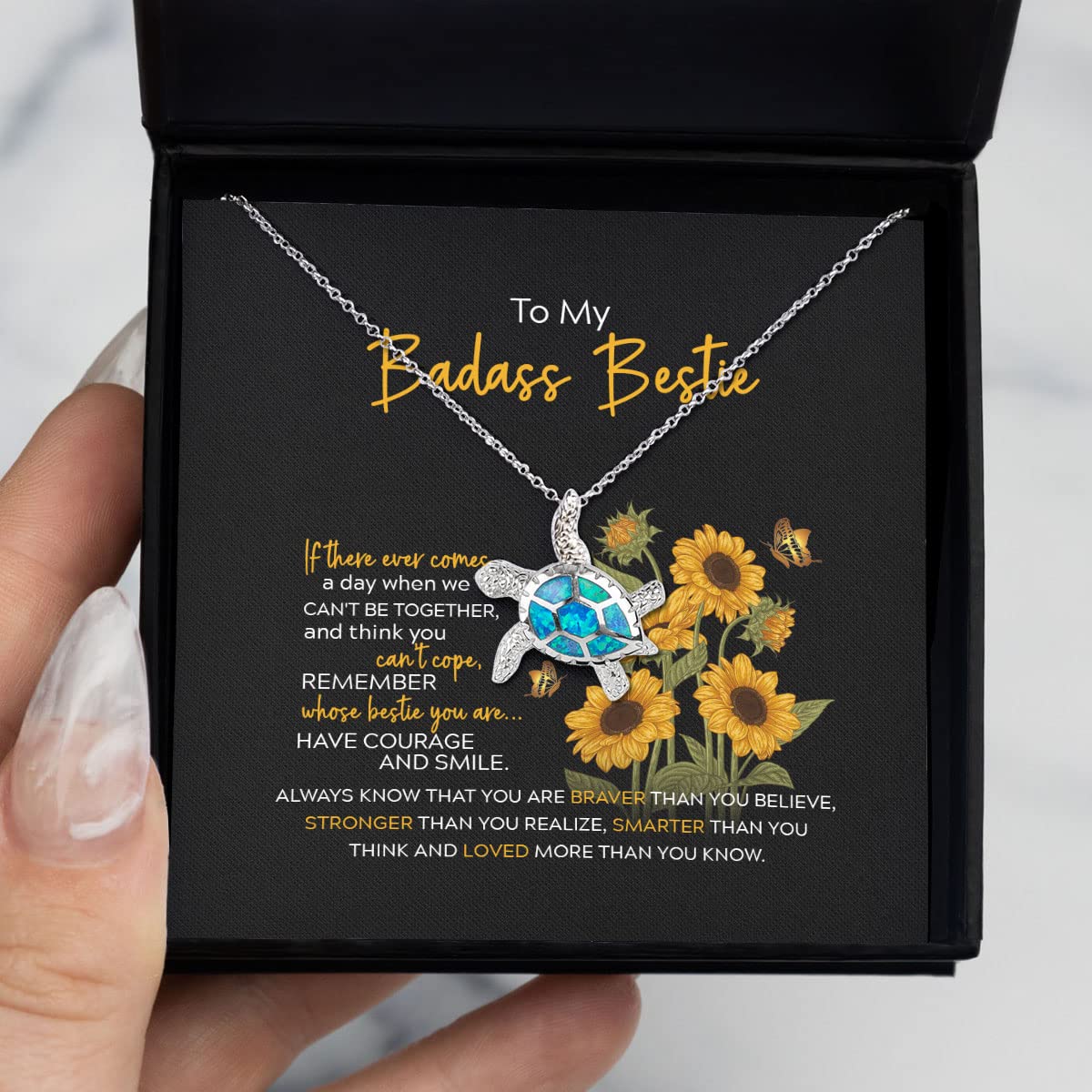 To My Badass Bestie Necklace, Turtle Necklace For Best Friend, Bestie Birthday Gift, 925 Sterling Silver Necklace For Bestie, Bestie Jewelry Gift On Wedding Christmas, Graduation Gift For BFF