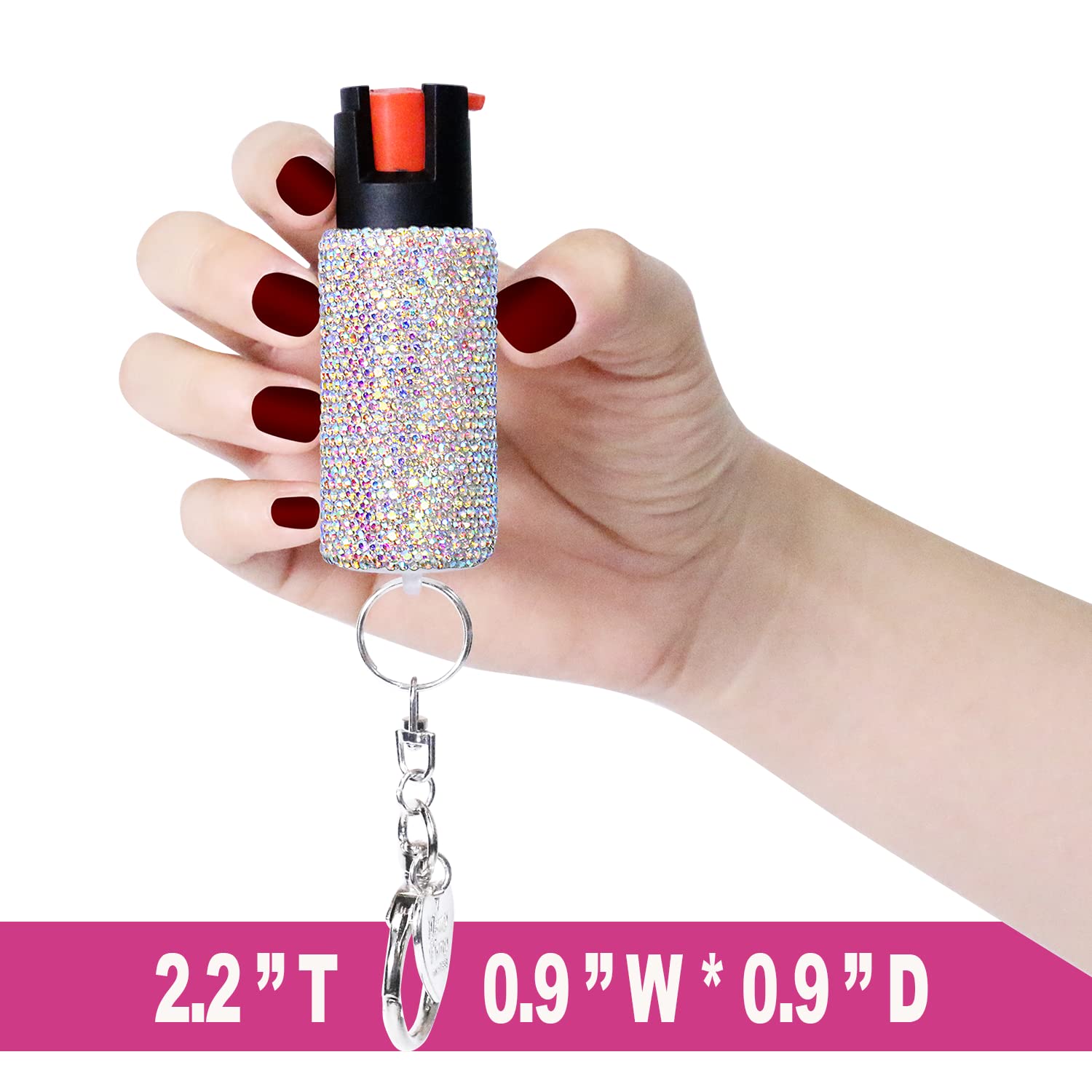 Hope Bobbie Bling-it-On Pepper Spray Keychain-Maximum Strength OC Spray for Self Defense-Fashionable Key Holder-7ft (2M) Range, Glitter Cute Rhinestone Pepper Spray for Women (CrystalAB)