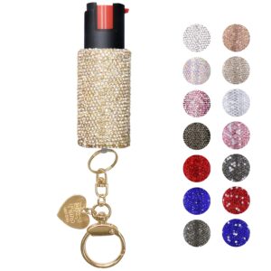 hope bobbie bling-it-on pepper spray keychain-maximum strength oc spray for self defense-fashionable key holder-7ft (2m) range, glitter rhinestone cute pepper spray for women (gold)