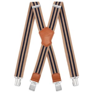 Dresime Suspenders for Men and Women Adjustable X Back 1.57 Inch Wide Elastic Heavy Duty Braces with Strong Metal Clips Men's Leather Shirt Pants Belt Swivel Straps for Work, Party, Festival, Stripe