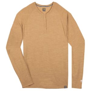 MERIWOOL Men's Base Layer Long Sleeve Henley - Lightweight Merino Wool Thermal Sand