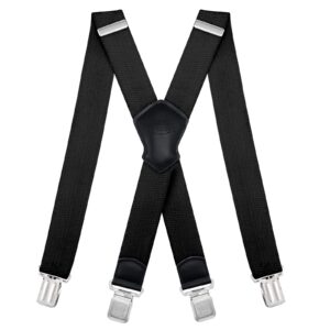 Dresime Suspenders for Men and Women Adjustable X Back 1.57 Inch Wide Elastic Heavy Duty Braces with Strong Metal Clips Men's Leather Shirt Pants Belt Swivel Straps for Work, Party, Festival, Black B