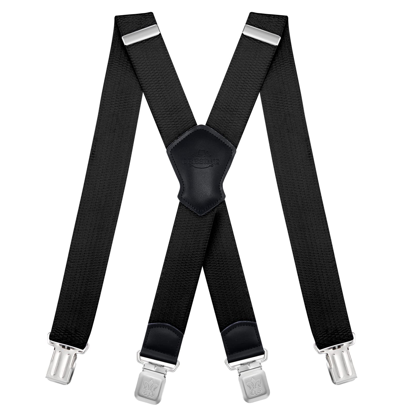 Dresime Suspenders for Men and Women Adjustable X Back 1.57 Inch Wide Elastic Heavy Duty Braces with Strong Metal Clips Men's Leather Shirt Pants Belt Swivel Straps for Work, Party, Festival, Black B