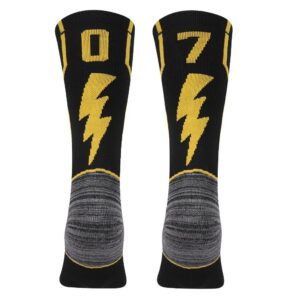 KitNSox Black Basketball Socks, Youth Children Custom Number Crew Socks for Football 1 Pair