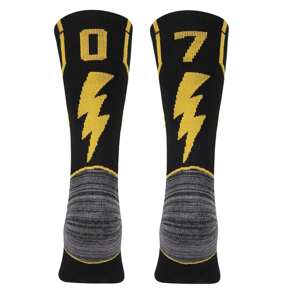 KitNSox Black Basketball Socks, Youth Children Custom Number Crew Socks for Football 1 Pair