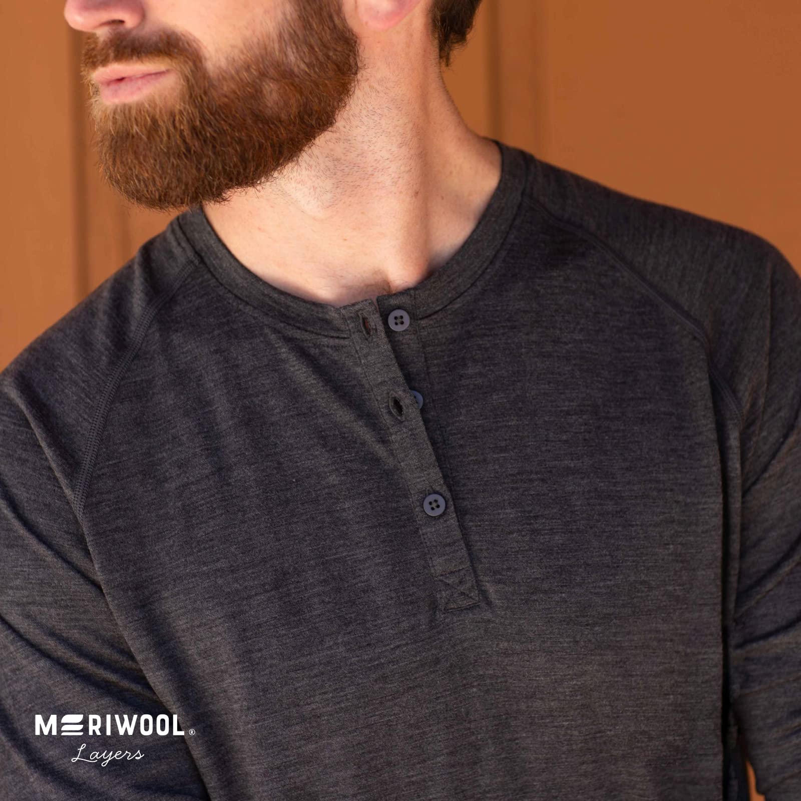 MERIWOOL Men's Base Layer Long Sleeve Henley - Lightweight Merino Wool Thermal Sand