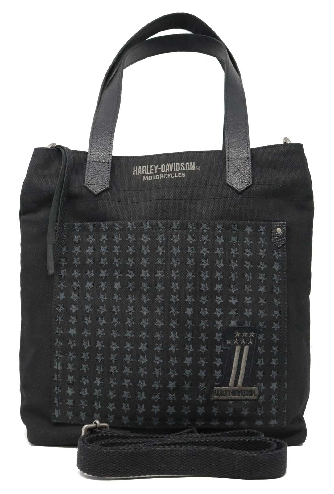 Harley-Davidson Women's Uno Stars Distressed Cotton Denim Tote Bag - Black