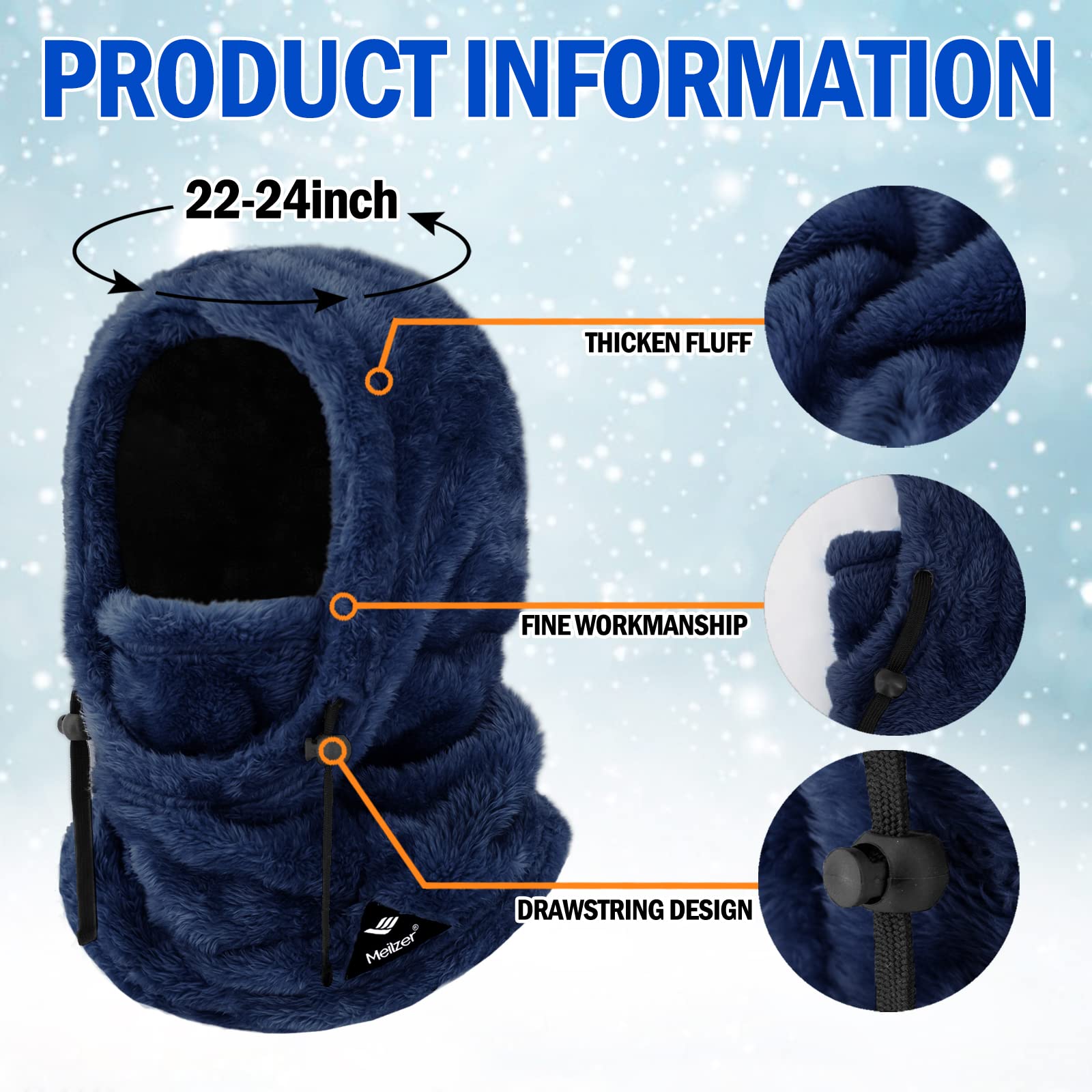 Meilzer Ski Mask Balaclava Wind-Resistant Winter Face Mask for Women/Men Adjustable Warm Hood Cover Hat Cap Scarf (Navy Blue)