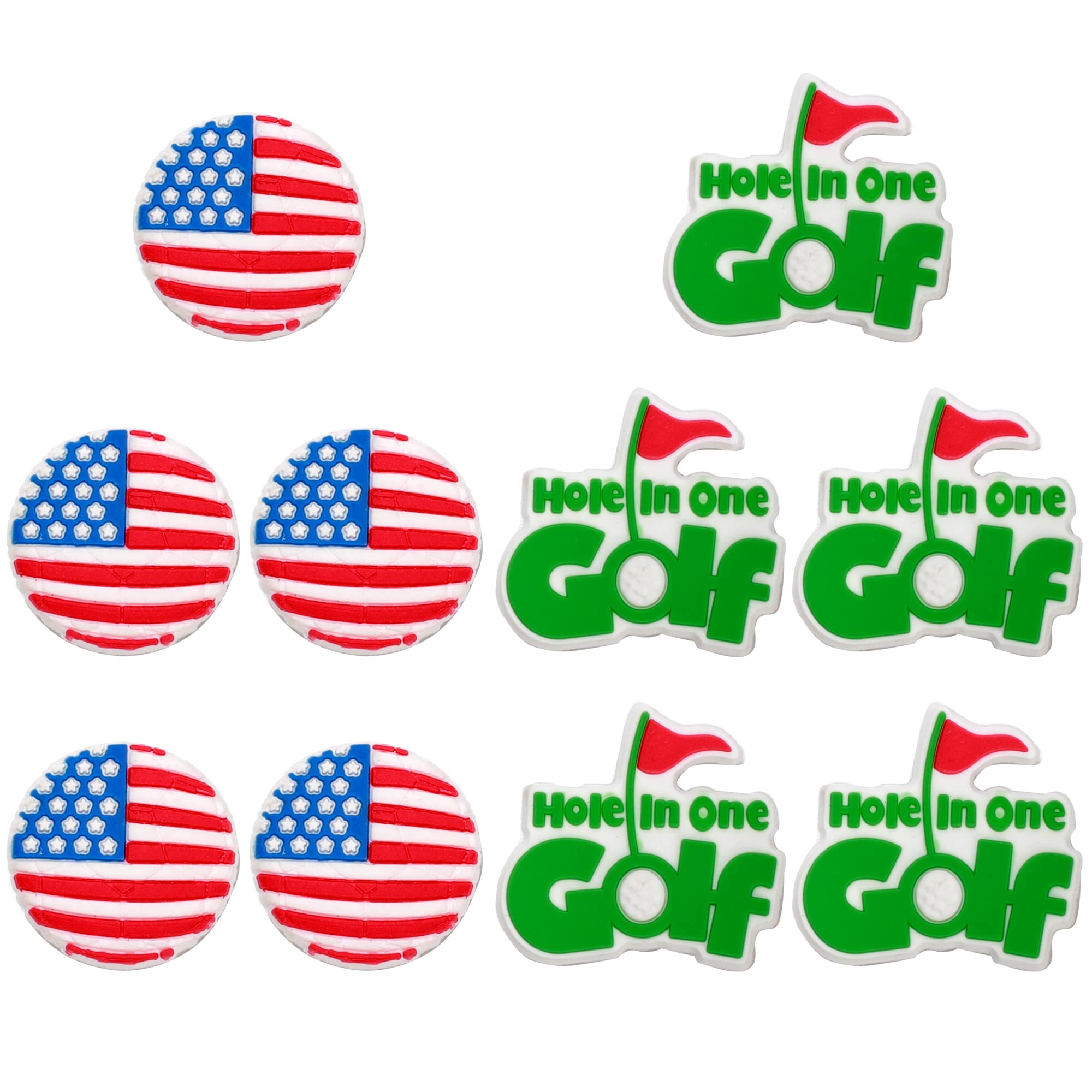 FRANKTECH Golf Club Covers 4pcs and 10pcs USA Flag Pins, Plastic Golf Head Covers for Driver Fairway Woods Hybrid, Driver Headcover Fit All Right-Handed Golf Clubs, Easy On Off, Washable, Funny