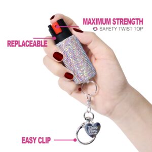 Hope Bobbie Bling-it-On Pepper Spray Keychain-Maximum Strength OC Spray for Self Defense-Fashionable Key Holder-7ft (2M) Range, Glitter Cute Rhinestone Pepper Spray for Women (CrystalAB)