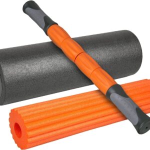 Revolve 3-in-1 Foam Roller Set with Massage and Mobility Stick, for Exercise, Deep Tissue Muscle Massager for Physical Therapy, Pilates, Yoga, Stretching, Balance & Core