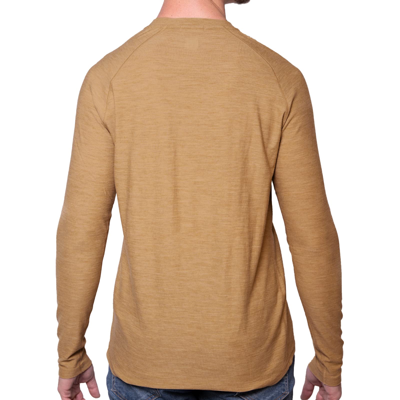 MERIWOOL Men's Base Layer Long Sleeve Henley - Lightweight Merino Wool Thermal Sand