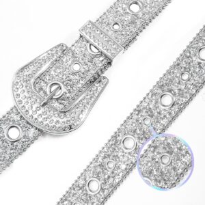 Kajeer Rhinestone Belt for Men Women, Vintage Cowgirl Diamond Bling Belts for Jeans(Silver, Medium)