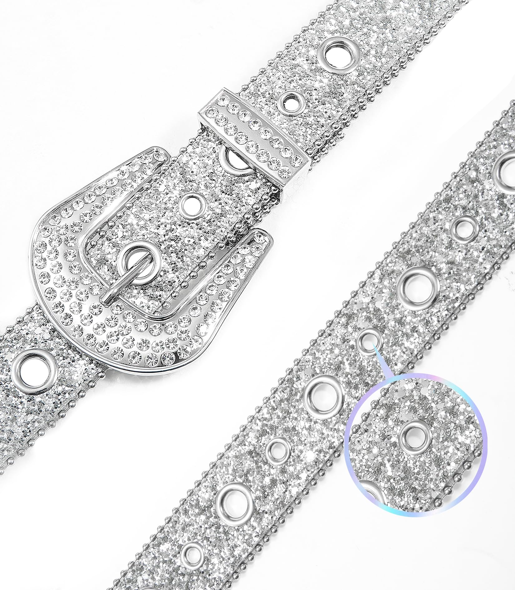 Kajeer Rhinestone Belt for Men Women, Vintage Cowgirl Diamond Bling Belts for Jeans(Silver, Medium)