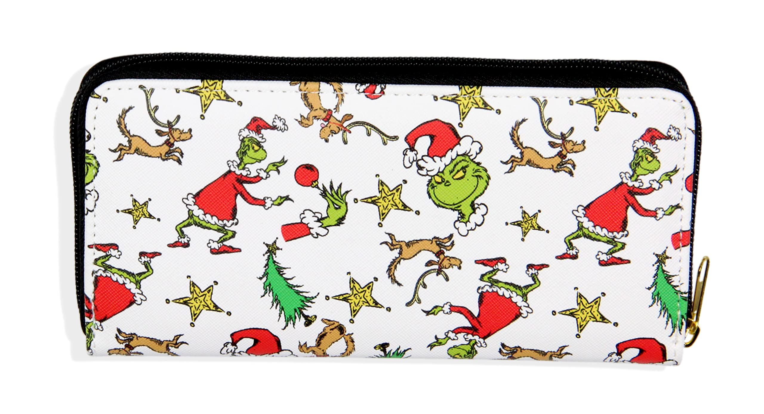 Bioworld How The Grinch Stole Christmas Grinch And Max faux Saffianno Leather Zip Closure Wallet