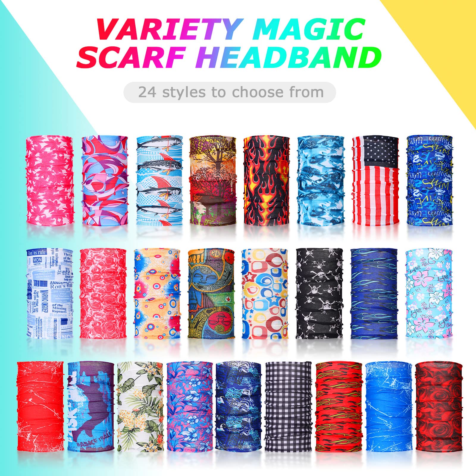 JaGely 50 Pieces Neck Gaiter Sports Neck Head Wrap Headband Scarf Face Bandana Hair Wrap Neck Tube Balaclava for Women Men (Charming Style)