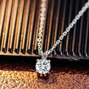 ZYI Moissanite necklaces for women Lab Created Diamond Round Moissanite Pendant Solitaire Necklace Chain Adjustable 18K WhiteGold Plated Sterling Silver Necklace Gift for Mother Wife