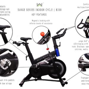 WaveFit B300 Surge Series Indoor Cycle Home Stationary Exercise Bike with 30-Lb Flywheel, Bluetooth Connectivity and Built-in Fitness Metrics Tracking, 275 lb Weight Capacity