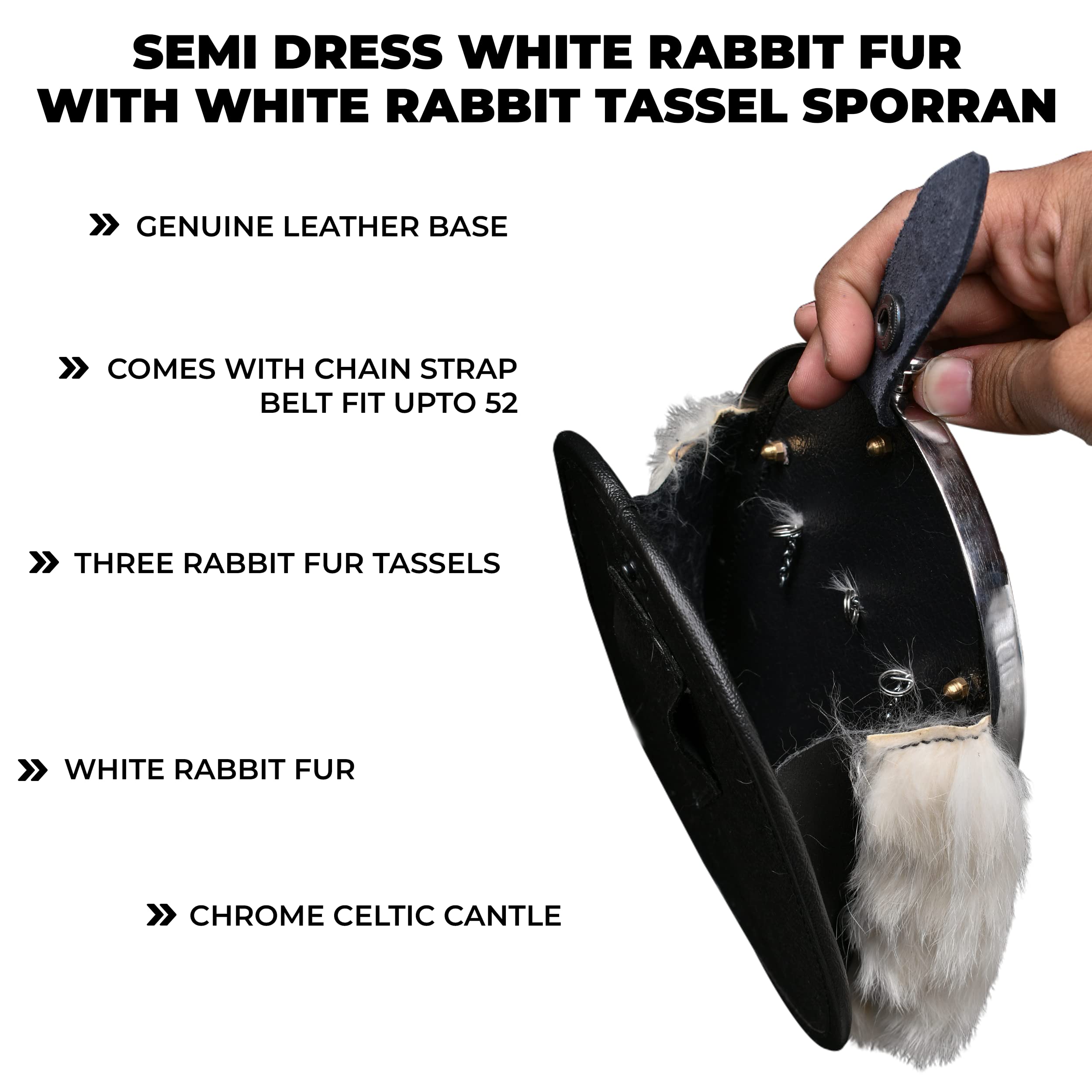 HIGHLAND REDSTONE Sporran Scottish Kilt Full Dress Sporran antique (White Rabbit Fur)