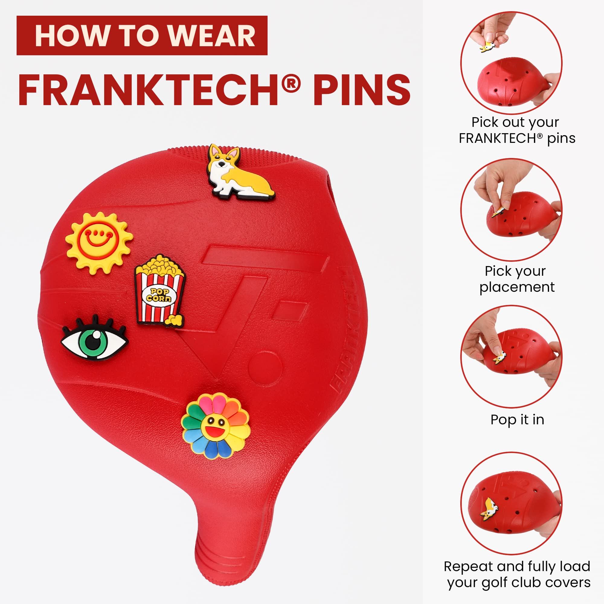 FRANKTECH Golf Club Covers 4pcs and 10pcs USA Flag Pins, Plastic Golf Head Covers for Driver Fairway Woods Hybrid, Driver Headcover Fit All Right-Handed Golf Clubs, Easy On Off, Washable, Funny