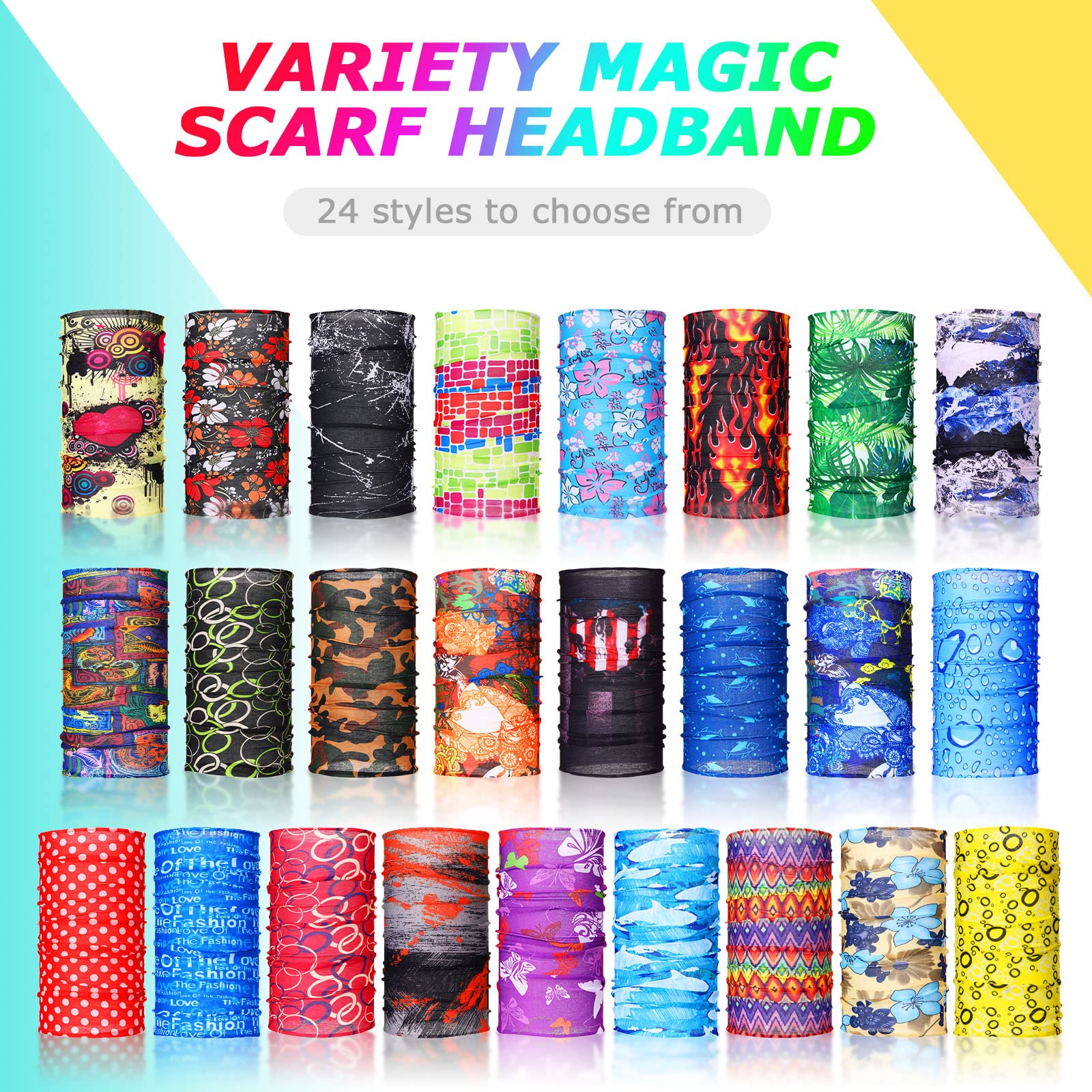 JaGely 50 Pieces Neck Gaiter Sports Neck Head Wrap Headband Scarf Face Bandana Hair Wrap Neck Tube Balaclava for Women Men (Charming Style)