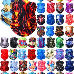 JaGely 50 Pieces Neck Gaiter Sports Neck Head Wrap Headband Scarf Face Bandana Hair Wrap Neck Tube Balaclava for Women Men (Charming Style)