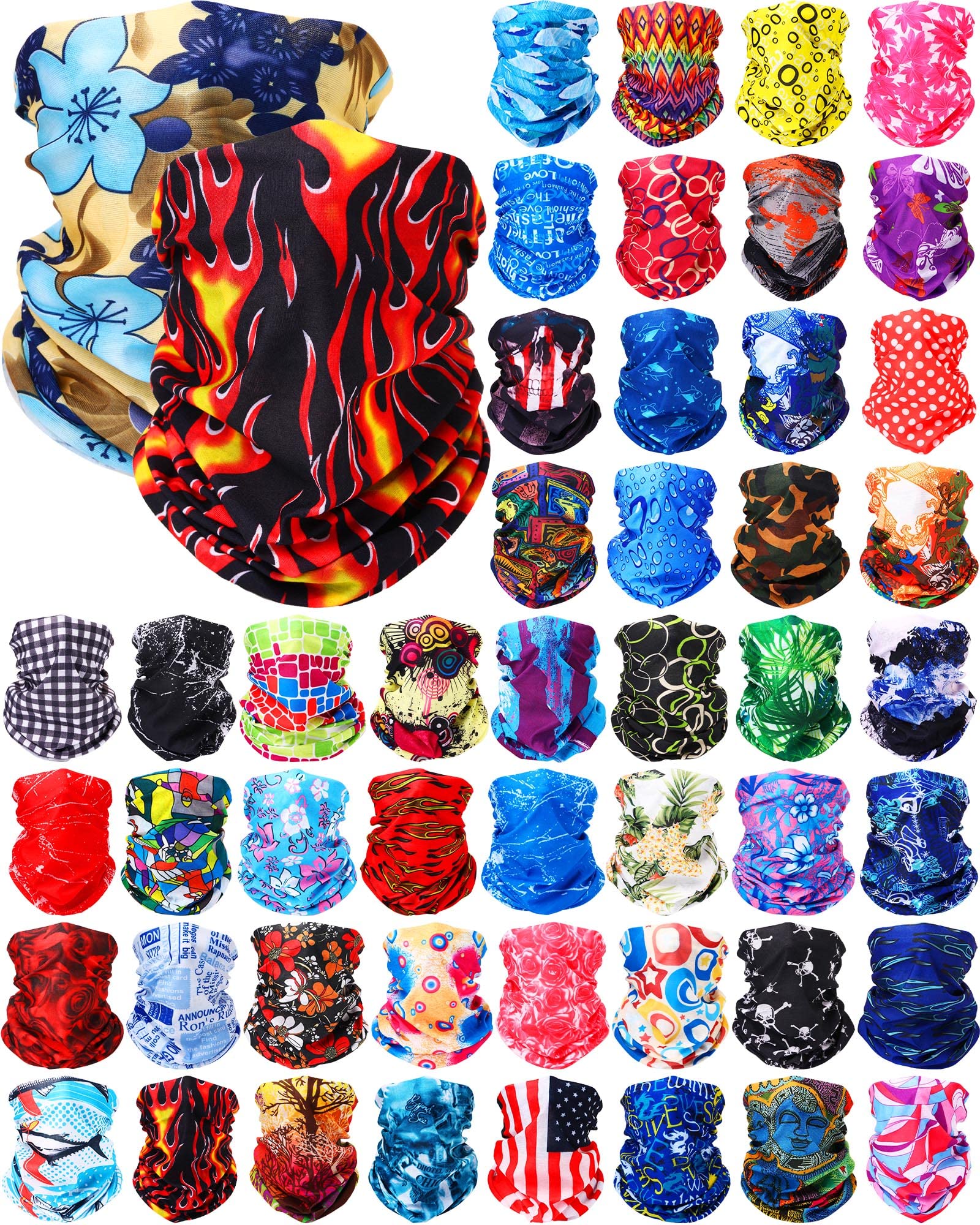 JaGely 50 Pieces Neck Gaiter Sports Neck Head Wrap Headband Scarf Face Bandana Hair Wrap Neck Tube Balaclava for Women Men (Charming Style)