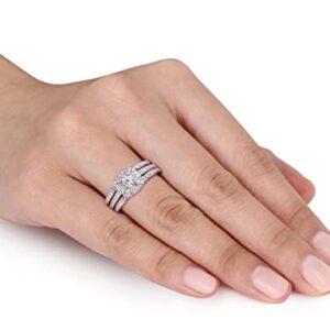 1/2 Carat (ctw H-I, I2-I3) Diamond Engagement Wedding Ring Set in Sterling Silver