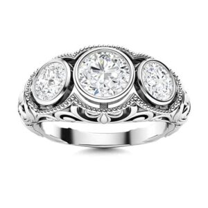 Charming_Creation 2.00 Ct Round Cut Moissanite & Diamond Wedding Engagement Art Deco Vintage Ring 14k White Gold Finish (11.5)