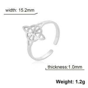 kkjoy Witches Knot Ring Stainless Steel Magic Knot Pagan Wiccan Symbol 4-Pointed Celtic Knot Witchcraft Adjustable Open Finger Rings for Women