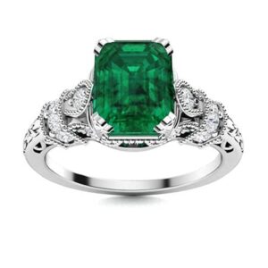 charming_creation 2.00 ct emerald cut green emerald wedding engagement vintage ring 14k white gold finish (8.5)