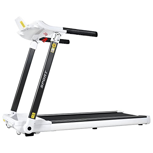 HomSof Folding Electric 3.5HP Treadmill Medium Running Machine Motorised Gym 330lbs,Portable Compact Treadmill for Home Gym Fitness Workout Jogging Walking,14KM/H,White