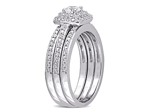 1/2 Carat (ctw H-I, I2-I3) Diamond Engagement Wedding Ring Set in Sterling Silver