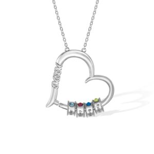 Custom Mom Necklace For Women 925 Sterling Silver/Brass Personalized Engraved Mother Necklace With 1-6 Birthstones and Names Heart Pendant Necklace For Family Gifts For Grandmother Daughter Wife