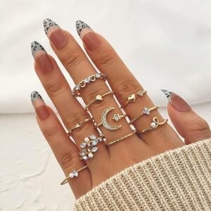 Long tiantian Gold Knuckle Rings for Women Non Tarnish Stackable Rings Boho Rings Set Stacking Midi Pinky Snake Wudu Nail Rings Aesthetic Rings Christmas Gifts Stocking Stuffers