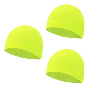 Neon Yellow Skull Beanie Helmet Liner Sweat Wicking Running Hat Cycling Caps Cooling Cap Skullcap Liners Fits Under Motorcycle Helmets for Men and Women