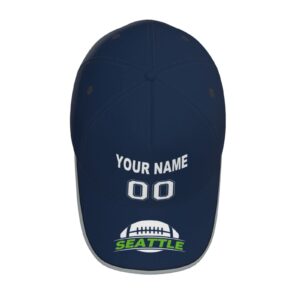 Seattle Cap Custom Any Name and Number Adjustable Football Hat Personalized Gift for Dad Men Women Youth Sports Fans