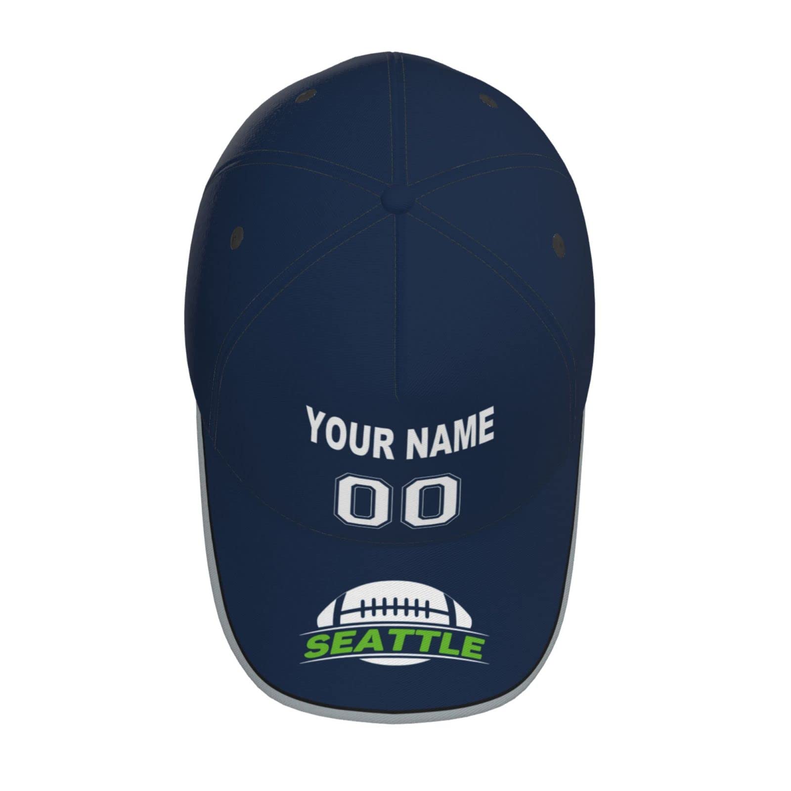 Seattle Cap Custom Any Name and Number Adjustable Football Hat Personalized Gift for Dad Men Women Youth Sports Fans