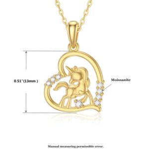 MOTIEL 14K Unicorn Heart Necklace for Women Dainty Real Gold Heart Pendant Necklace with Moissanite Jewelry Gift Yellow Gold Necklace