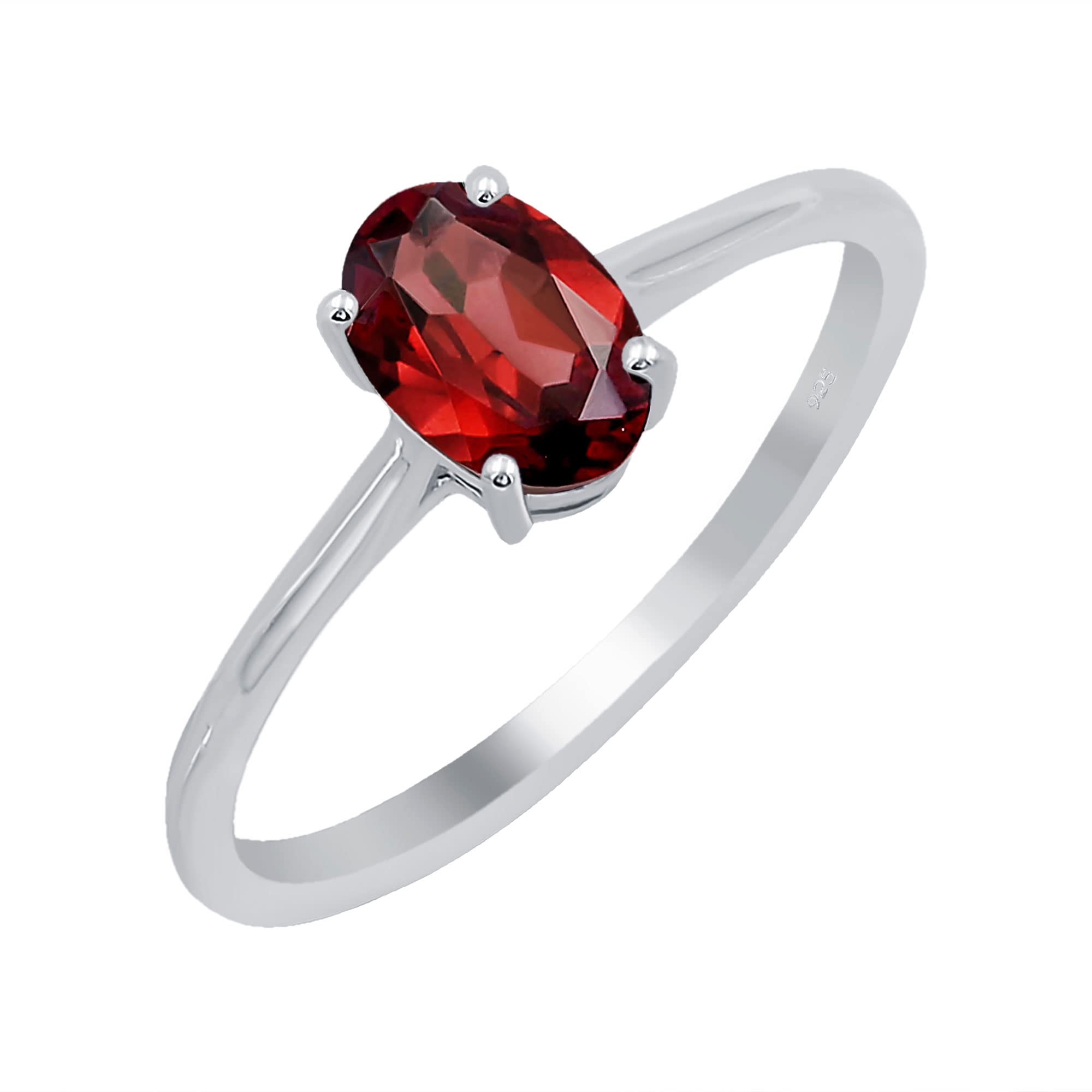 TISHAVI Garnet Ring For Women Sterling Silver, Garnet Minimalist Ring Sterling Silver, Sterling Silver Ring Size 8