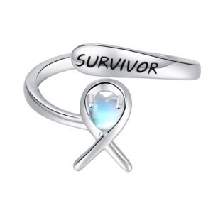 dreamboat breast cancer rings for women heart ring 925 sterling silver adjustable open rings moonstone ring breast cancer jewelry survivor gifts