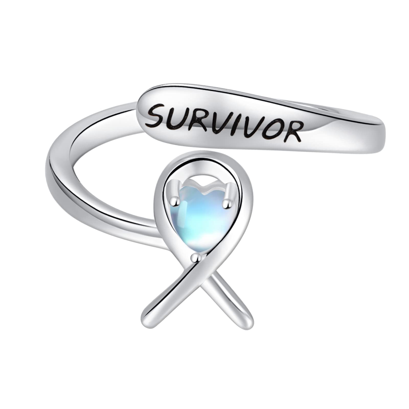 Dreamboat Breast Cancer Rings for Women Heart Ring 925 Sterling Silver Adjustable Open Rings Moonstone Ring Breast Cancer Jewelry Survivor Gifts